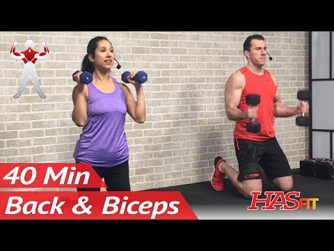 40 Min Back and Bicep Workout for Women & Men – Back and Biceps Exercises at Home with Dumbbells